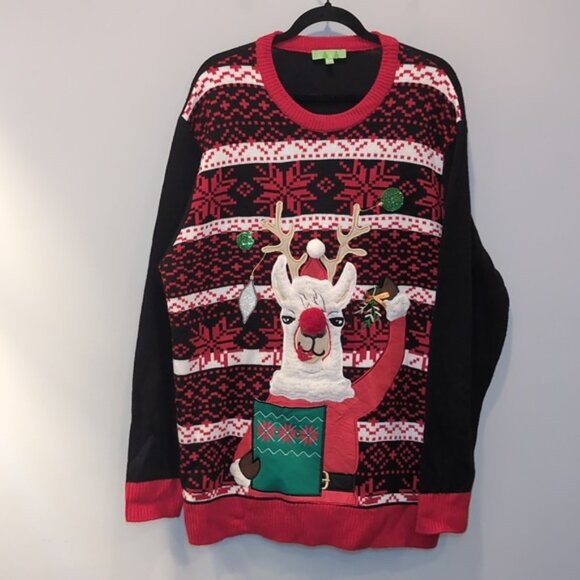 Ugly Christmas Sweater Fleece Llama Holiday Party Funny Drink Holder Pocket Knit - Picture 13 of 13